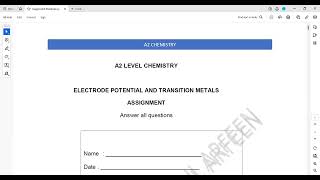 Electrode Potential and Transition metals question 14 A2 Chemistry Unit 5 Lecture 6 part g [upl. by Eilsil]