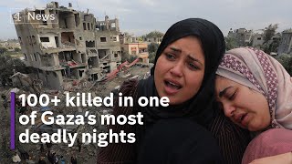 More than 100 Palestinians killed overnight during air strikes according to officials [upl. by Haukom818]