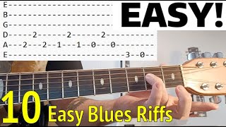 10 Easy BLUESY Blues Riffs For Beginners  Classic Riffs Guitar Lesson With Tabs [upl. by Dahl]