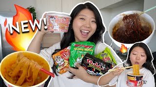 KOREAN RAMEN HAUL Trying Every Samyang Buldak FIRE NOODLES pt2 🔥 mukbang amp cooking [upl. by Aicelav282]