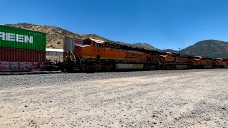 Westbound Meets Eastbound at Cajon Junction Old Depot Site Great Action Below Sullivan’s Curve [upl. by Htiekel878]