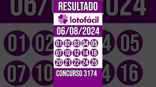 LOTO FACIL hoje  06082024  Resultado concurso 3174 [upl. by Amein]