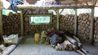 off grid roundhouse build part 20 solar panels cordwood walls garden update [upl. by Norym]