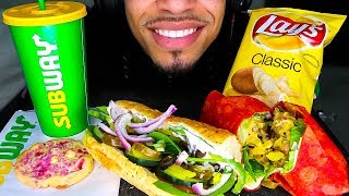 ASMR SUBWAY MUKBANG  EATING 6 INCH TUNA SUB amp WRAP LAYS CHIPS COOKIE BIG BITES  NO TALKING [upl. by Deckert663]