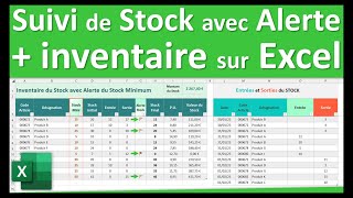 Suivi des stocks et inventaire du stock sur Excel avec une alerte en fonction du stock minimum [upl. by Llekcir]