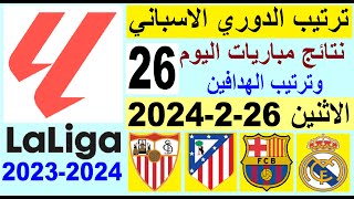 ترتيب الدوري الاسباني وترتيب الهدافين الجولة 26 اليوم الاثنين 2622024  نتائج مباريات اليوم [upl. by Jeritah]