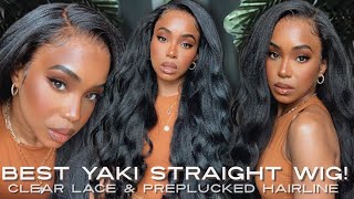 BEST YAKI KINKY STRAIGHT WIG FOR BEGINNERS  PREPLUCKED CLEAR LACE FRONT  XRSBEAUTY  ALWAYSAMEERA [upl. by Gardell]