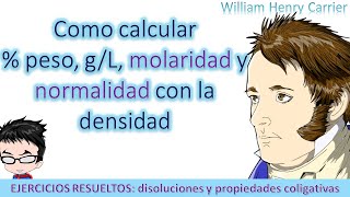 Como calcular  peso gL molaridad y normalidad con la densidad v30 🧪 UNIDADES DE CONCENTRACIÓN [upl. by Laws]