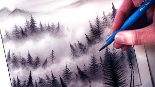 How to Draw a Misty Forest Landscape [upl. by Batchelor]