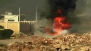 Syrian tank blown up by rebel armoured vehicle in Aleppo [upl. by Nolek]