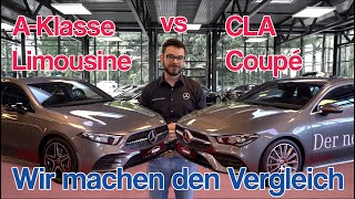 Der ultimative Vergleich AKlasse Limousine vs CLA Coupé in AMG line  Karosserie  Technik  Maße [upl. by Nyrret723]