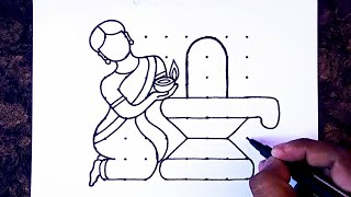 Maha Shivaratri Rangoli from 8×8 dots easy  Easy Shiva Lingam and traditional girl drawing [upl. by Alag]