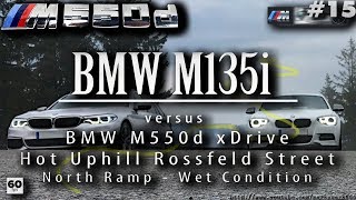 BMW M135i vs BMW M550d xDrive Touring Hot Uphill Rossfeld Street North ramp Made with Waylens™ 15 [upl. by Nihahs]