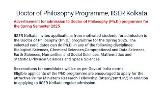 Ongoing PhD Admission 2024  IISER Kolkata [upl. by Esineg]