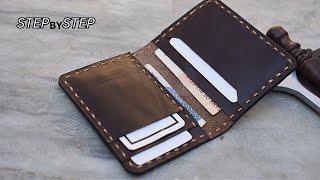 🧵🪡How to Make Leather Wallet Card Holder Hand Stitch 🧵🪡leathercraft [upl. by Niemad70]