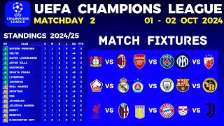 CHAMPIONS LEAGUE FIXTURES  Matchday 2 • UCL Table Standings Today • UCL Fixtures Today 202425 [upl. by Yetta]