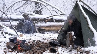 caught in a snowstorm save lives in a bushcraft shelter [upl. by Sal]