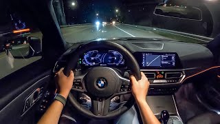 2022 BMW 330i xDrive  POV Night Drive Binaural Audio [upl. by Imotas]