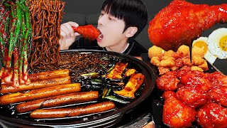 ASMR MUKBANG  직접 만든 떡볶이 양념치킨 김밥 먹방 amp 레시피 FRIED CHICKEN AND Tteokbokki EATING [upl. by Enymsaj]