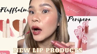 NEW LIP PRODUCTS  SUNNIES FACE FLUFFBALM  PERIPERA WATER BARE TINT amp INK MOOD GLOWY TINT REVIEW [upl. by Novak886]