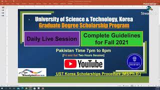 UST Korea Scholarship Guide  Fall 2021 Admissions and Scholarship Procedure [upl. by Clarie]