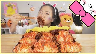 KIMCHI WRAPPED SPICY FIRE BLACK BEAN NOODLES l MUKBANG [upl. by Wickman]