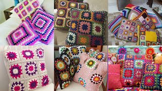 stylish decorative crochet hand knitted cushion covers pillow case design top pattern [upl. by Einnek]