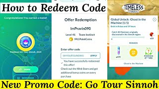 How to Redeem new Promo Code in Pokemon Go  Go Tour Sinnoh 2024 Timed Research  Pokemon Go Codes [upl. by Elyse]