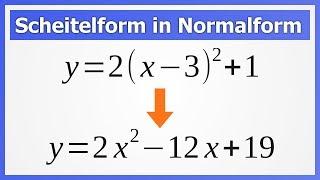 Scheitelpunktform in Normalform  allgemeine Form umrechnen ausführlich OHNE binomische Formel [upl. by Eillas252]