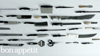 25 Knives 47 Knife Skills  Bon Appetit [upl. by Anikas394]