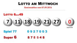 Lottozahlen Ziehung vom Lotto am Mittwoch 792016 [upl. by Iatnohs]