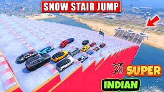 GTA 5  INDIAN CARS VS SUPER CARS SNOW STAIRS JUMP [upl. by Auburn]