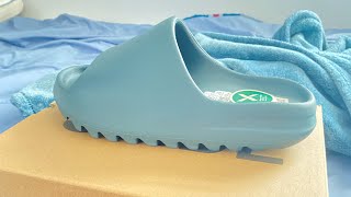 UnboxingReviewing The Yeezy Slides Slate Marine [upl. by Pine209]