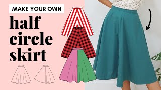 How to sew a half circle skirt 4 panels  step by step beginnerfriendly  draft your own pattern [upl. by Nie]