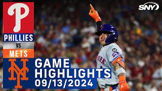 Mets vs Phillies 9132024  NY Mets Highlights  SNY [upl. by Atinek]