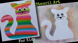 Stencil art for kids  DIY  Cat stencil for school student beginners  Gyaneshwari [upl. by Bautista]