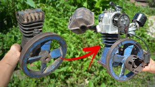 I turn Old Compressor into 4 Stroke Working Engine [upl. by Hound]