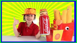 Pretend Play at McDonalds using Fake Money to Buy Happy Meal [upl. by Ailedo14]