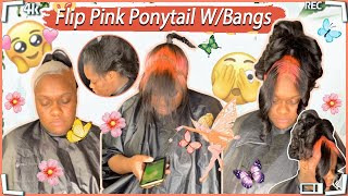 🍧How To Sleek Flipped Over Ponytail Pink Skunk Stripes Frontal  Finge Bangs ULAHAIR [upl. by Nora]