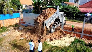 FUll VIDEO START New PROJECT by Dump Truck and D20P Dozer Working together Landfill in Fence 20x30M [upl. by Eli]