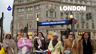 London’s FIRST Snow Walk in 2024 ❄️ OXFORD Street amp REGENT Street  Central London Walking Tour [upl. by Dav]