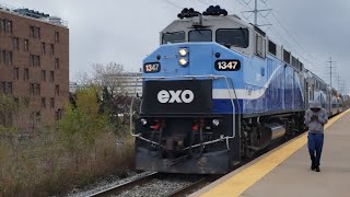 FALL TRAINS EXO Commuter With F59PH Station Stop at Sauve [upl. by Tebazile950]