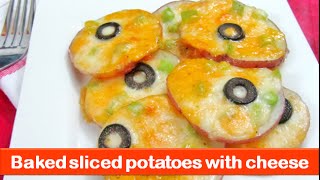 Oven baked sliced potatoes with cheese recipeeasy veg evening snacks amp kids recipeslet’s be foodie [upl. by Bonine]