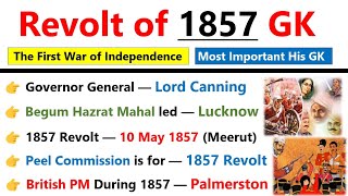 1857 Revolt GK  1857 ki kranti  1857 की क्रांति  Revolt of 1857 Mcq  Modern history of India [upl. by Aruol]