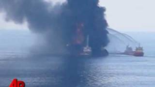 Raw Video Oil Rig Fire Rages On [upl. by Alyad]