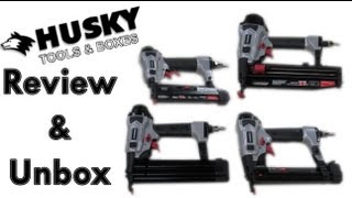 Unboxing amp Review  4 Peice Husky Pneumatic Nailer Kit [upl. by Amsed]