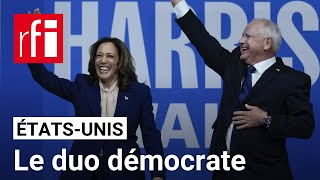 ÉtatsUnis  Kamala Harris et son colistier Tim Walz présentent leur duo à lAmérique • RFI [upl. by Clarkson]