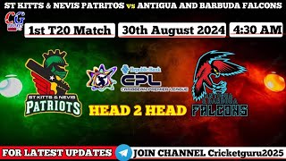 Antigua amp Barbuda Falcons vs ST Kitts amp Nevis Patriots 1st T20 Match 30th August 2024 cpl jackpot [upl. by Blayne]