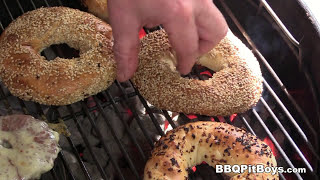 How to Grill Bacon Bagel Burgers  Recipe [upl. by Cocks981]