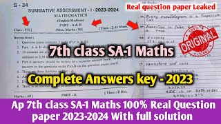 💯Ap sa1 7th class maths imp question paper 202324 with answers7th maths Sa1 Answer key 2023 [upl. by Ahsirhcal]